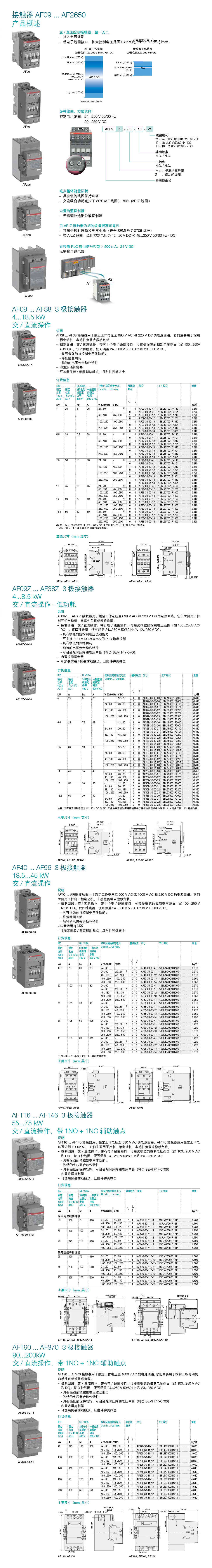 ABB接触器AF选型