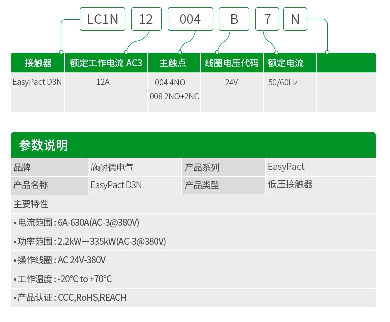 施耐德接触器LC1-N系列选型