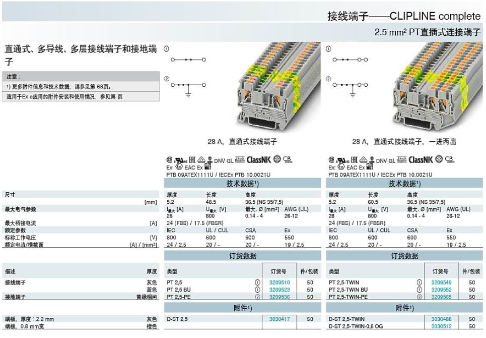 PHOENIX CONTACT/菲尼克斯端子.电源有限公司 PT 2.5-TWIN-PE